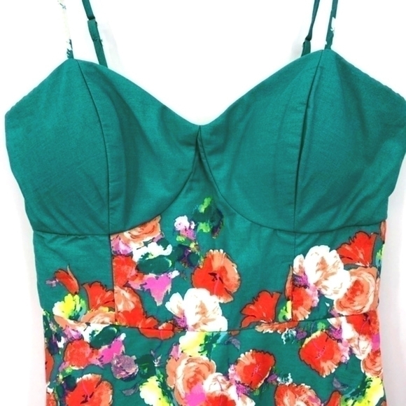 Charlotte Russe Women’s M Multicolored Mini Floral Print Green Spaghetti Dress - Picture 2 of 8
